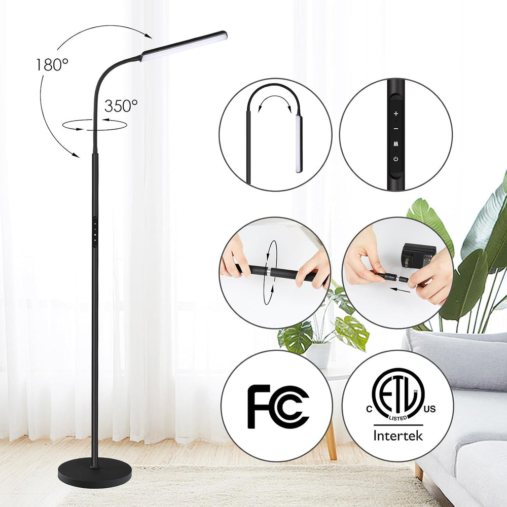 Dimunt LED Floor Lamp, Stepless Adjustable 3000K-6000K Colors, Black