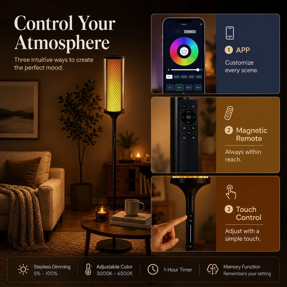 JOOFO Modern Lantern RGBIC Floor Lamp with Glass Shade, App & Remote