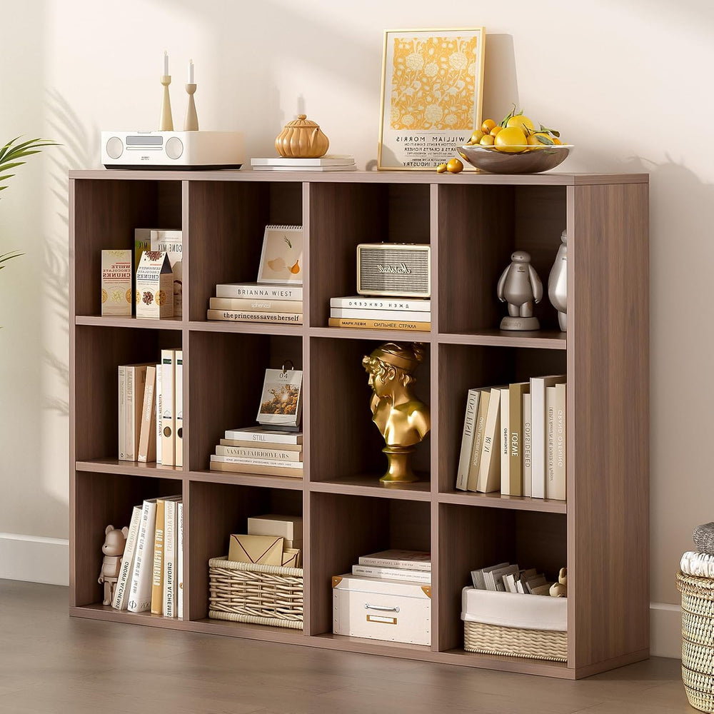 OSCHF 12-Cube Storage Shelf Bookcase, Walnut