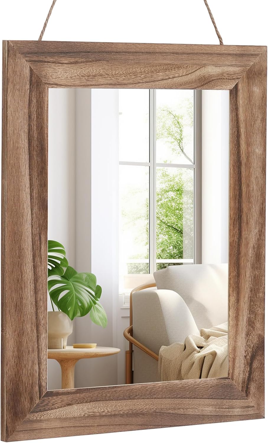 QDSSDECO 16" x 20" Farmhouse Rectangular Wall Mirror, Brown