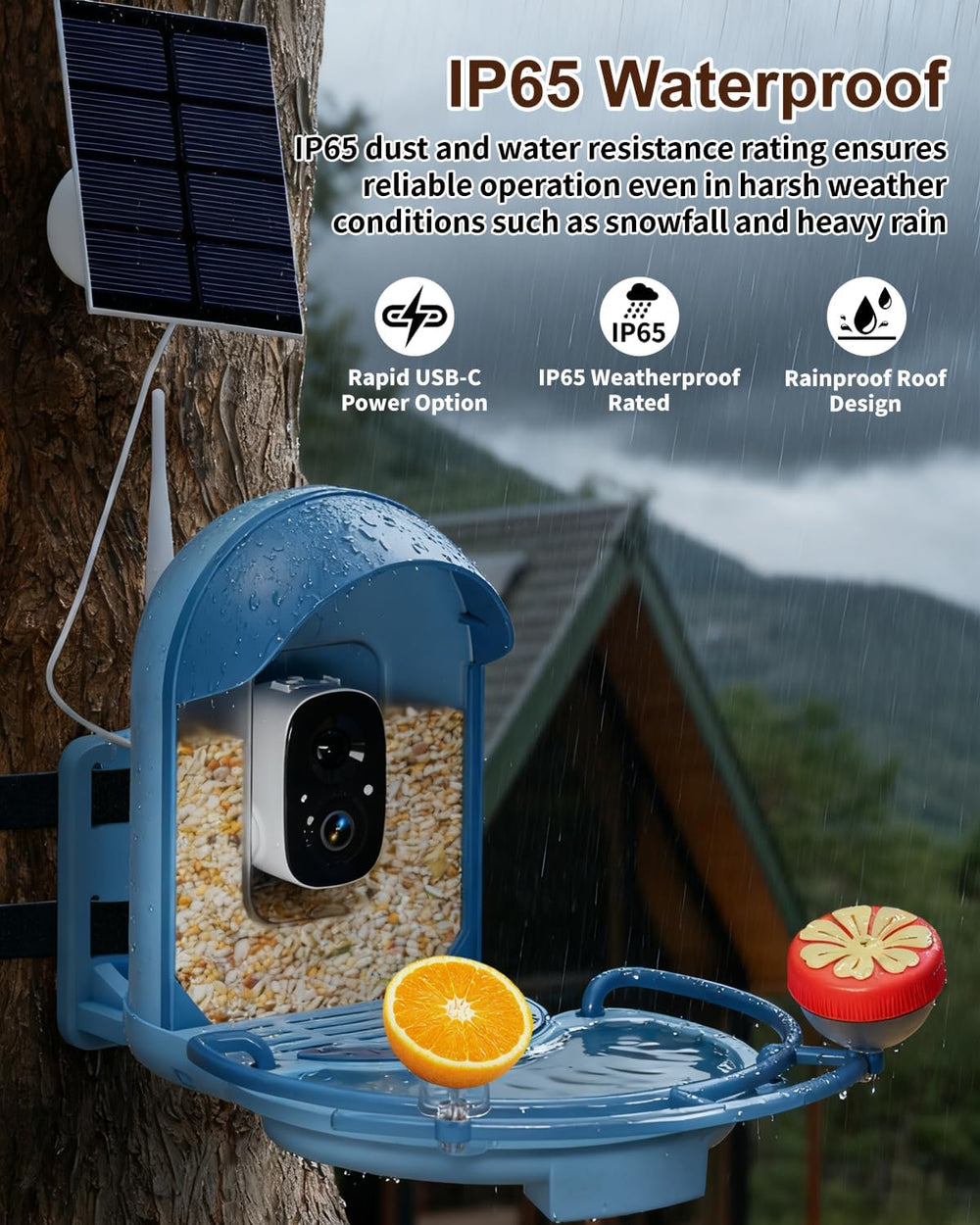 Bird Feeder with Camera, AI Recognition, Bird Bath, Solar Powered