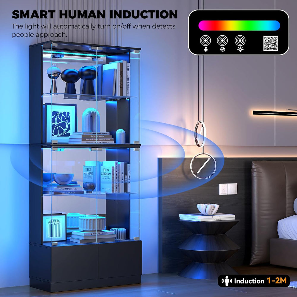 VersionTECH. RGB Display Cabinet with Glass Doors, 4-Tier Curio Cabinet