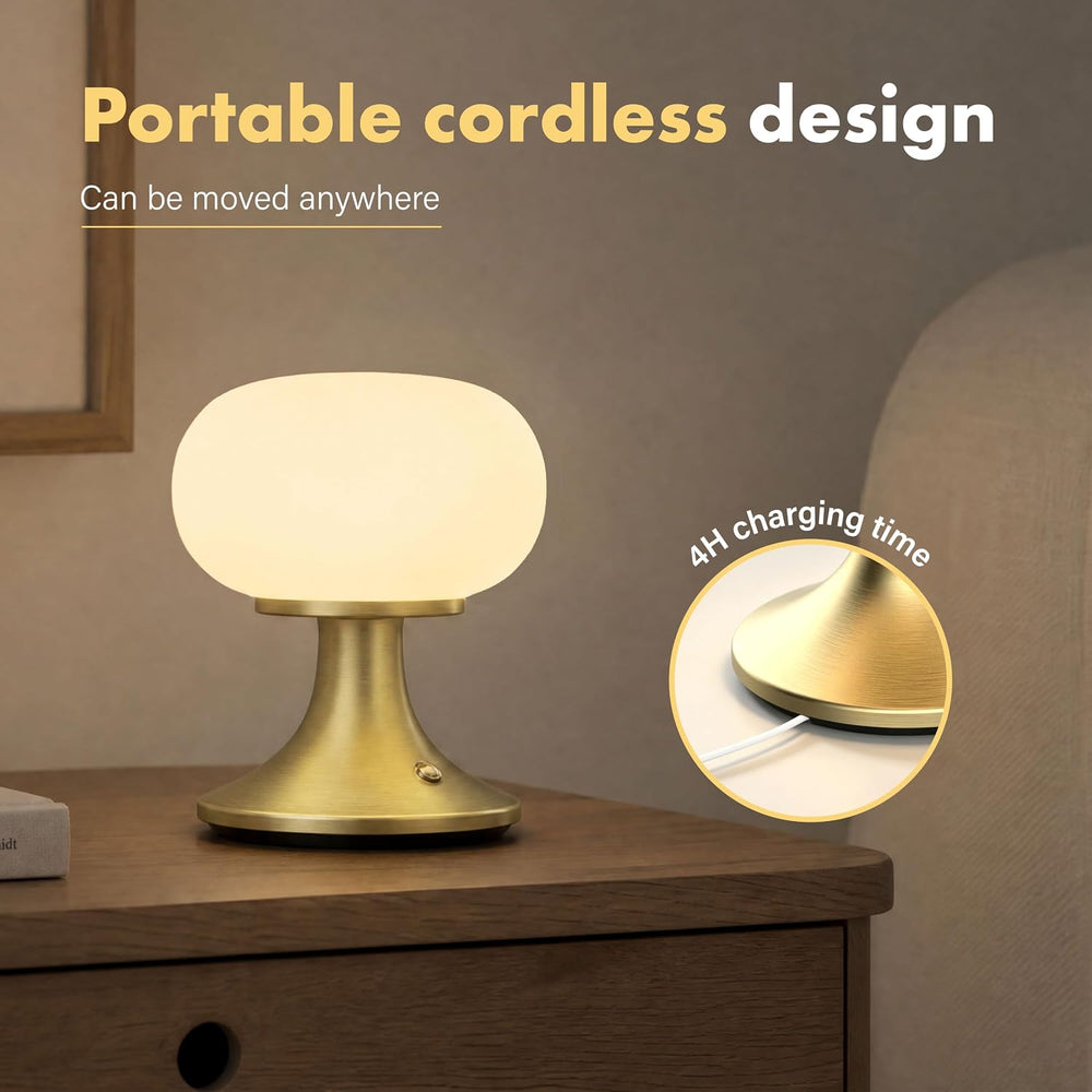 Cordless Mushroom Table Lamp - Stepless Dimming - 2700K Warm Light - Gold