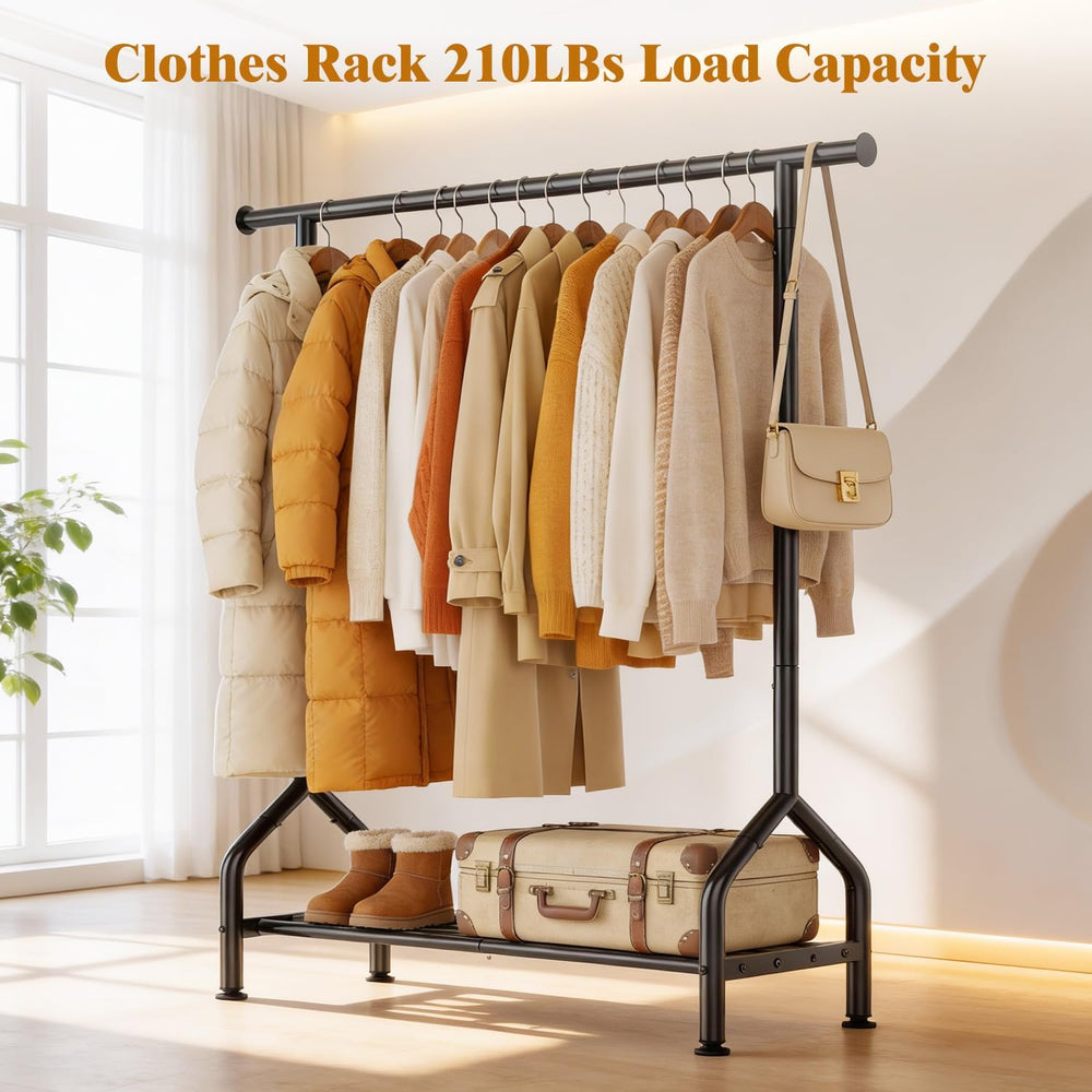 EAGMAK Sturdy Clothing Racks with Shelf, Metal Clothes Rack with Leveling Fee...