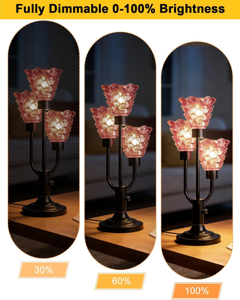 Mid Century Modern Table Lamp Dimmable Vintage Pink Glass Lamp