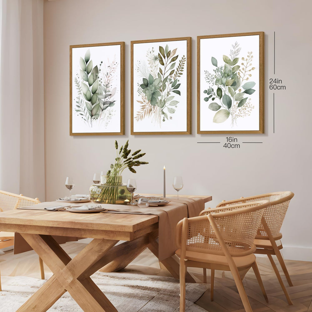 HLXRAE Neutral Sage Green Botanical Floral Wall Art, Wood Framed 12"x16&...