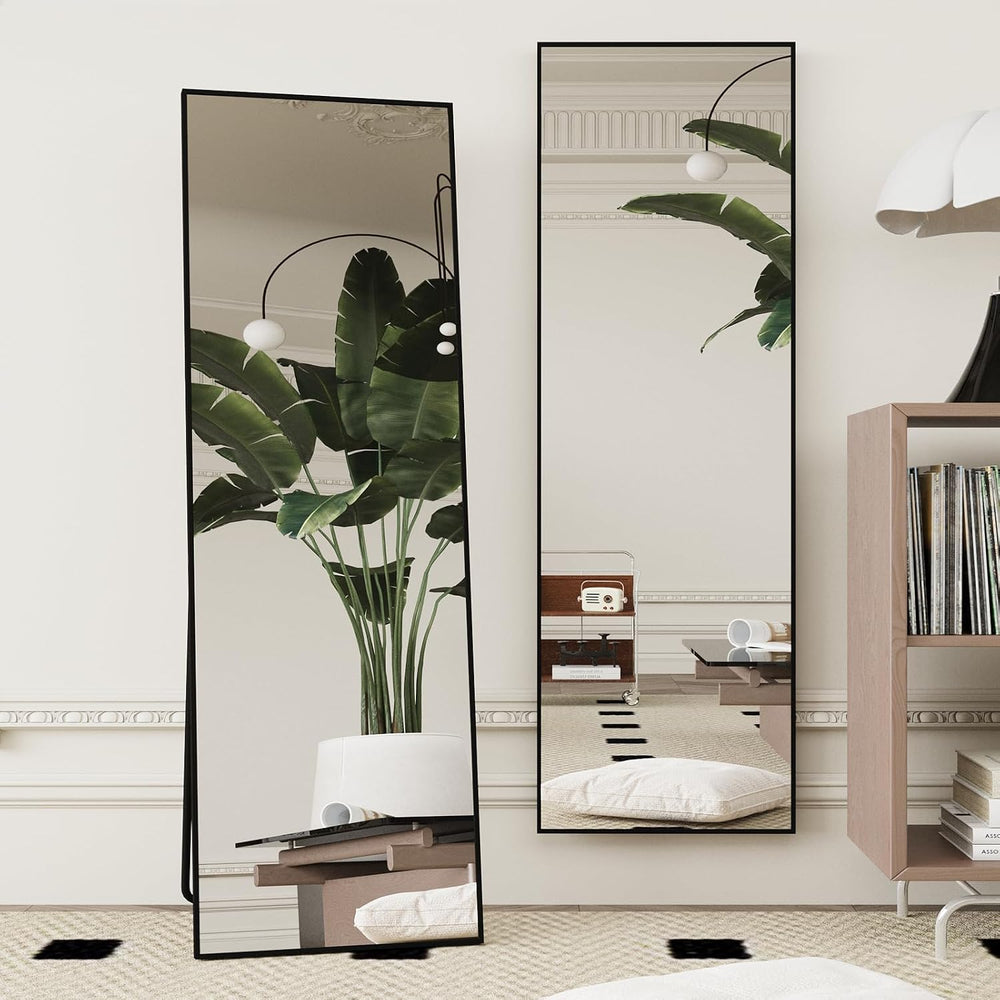 Beauty4U 59" x 16" Full Length Mirror with Stand, Black Floor Mirror