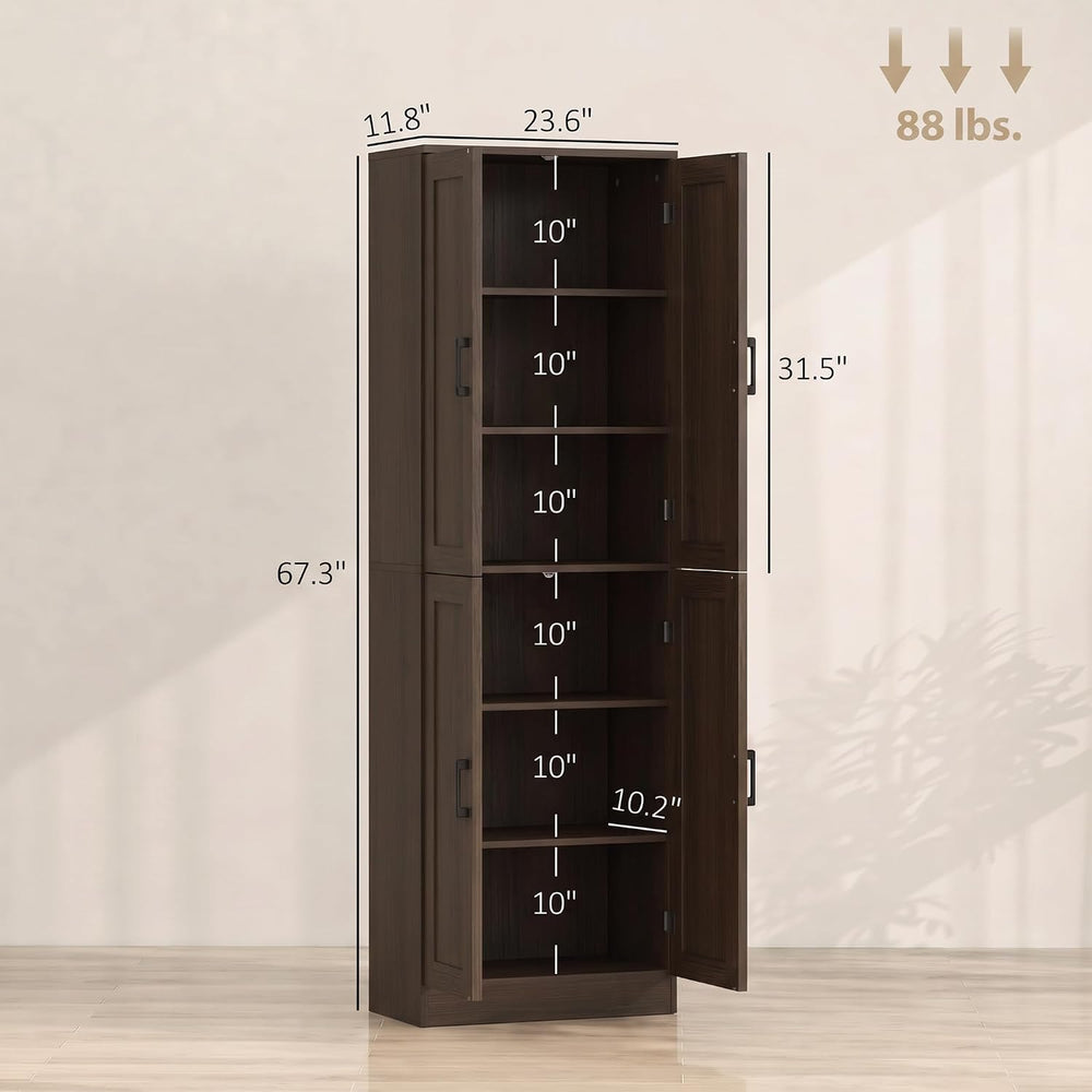 HOMCOM 67" Freestanding Kitchen Pantry 4-Door Cabinet Distressed Brown