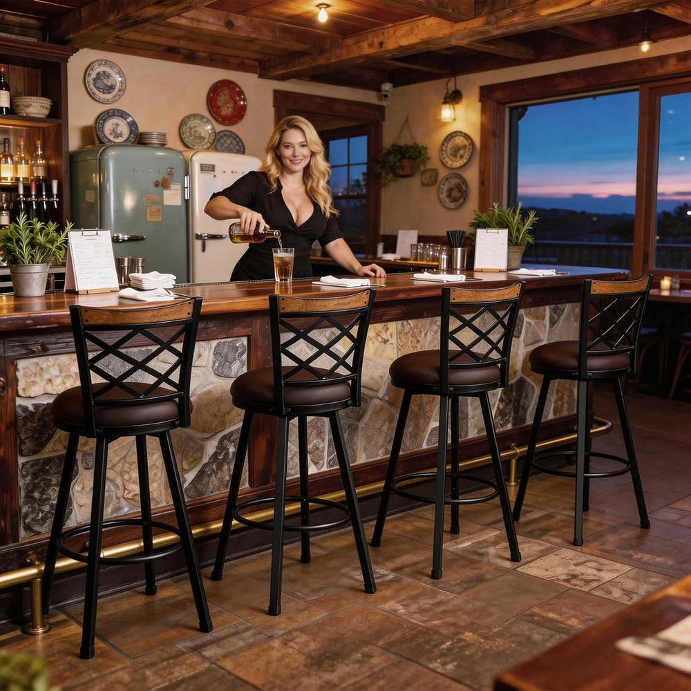 Farmhouse Swivel Bar Stools with Back Set of 2, (2-in-1) 25"/30" Ad...