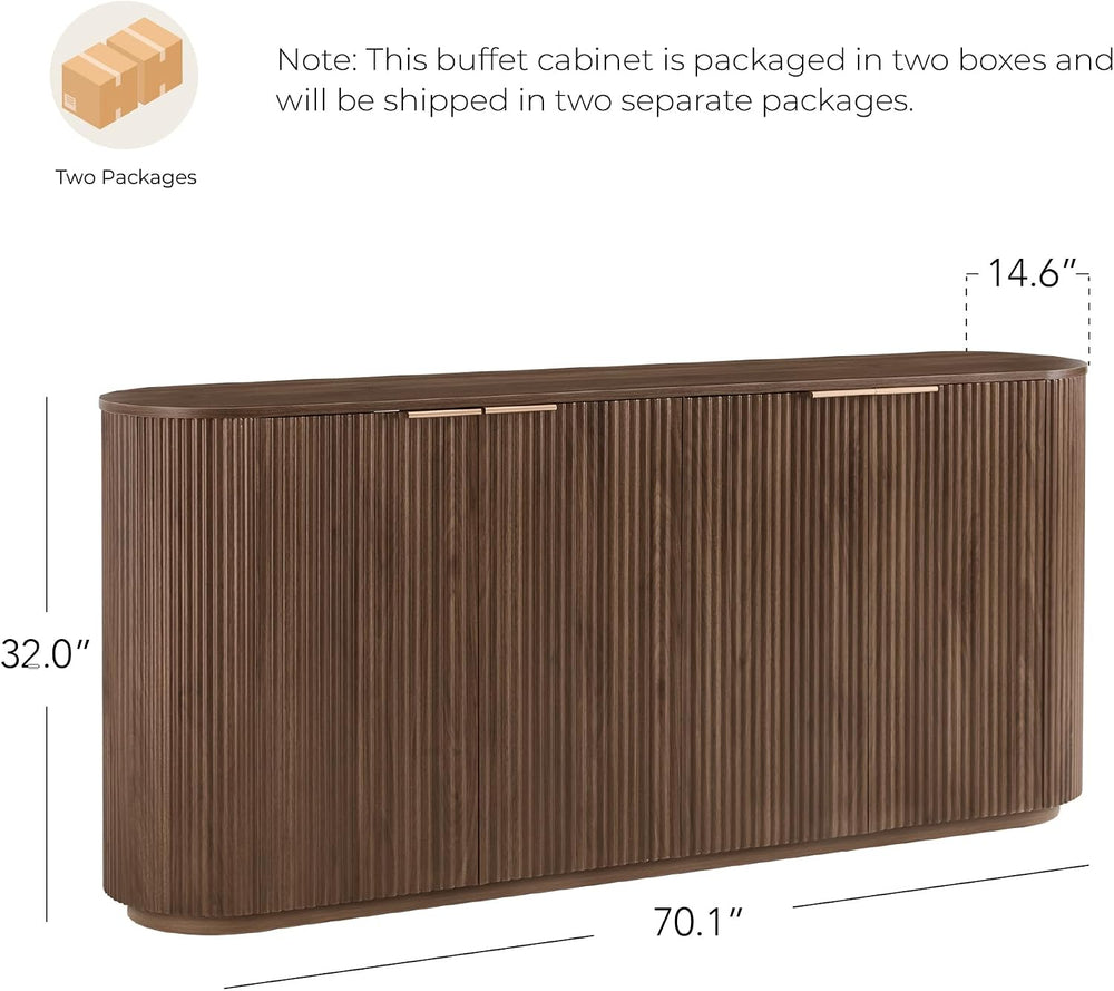 CHITA 70" Fluted Sideboard Cabinet, Buffet Cabinet with Storage, Walnut