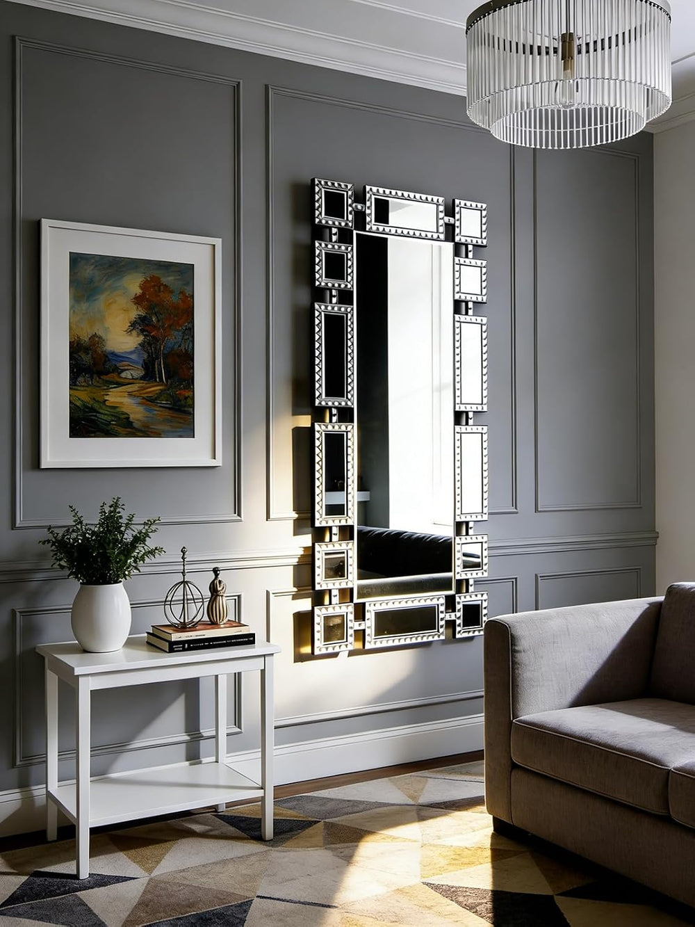 Large 47"x24" Decorative Mirror with Crystal