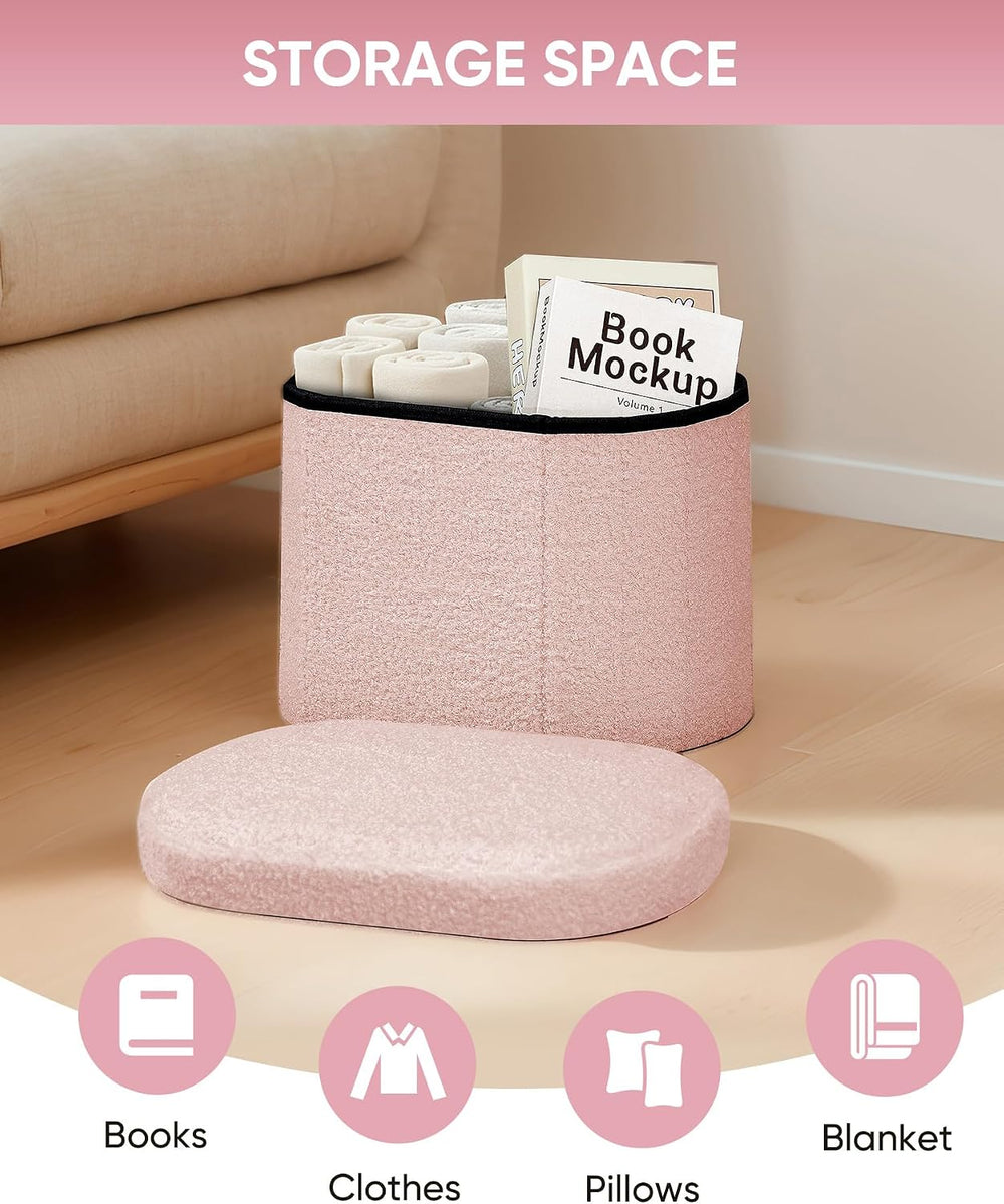 B FSOBEIIALEO 16.14" Boucle Storage Ottoman Cube for Dorm Room, Pink