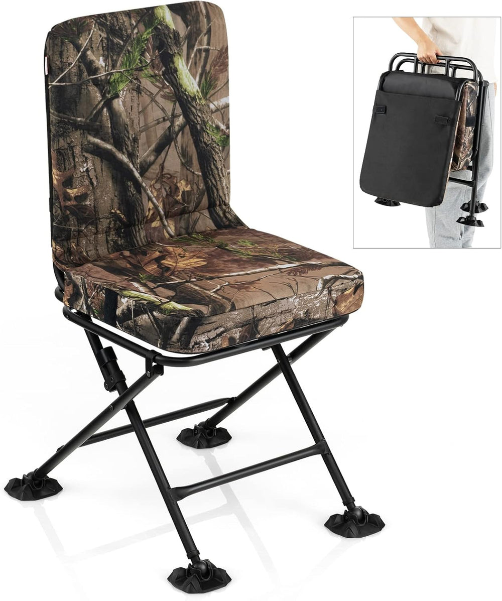 GYMAX Hunting Chair, 360 Degree Swivel Hunting Blind Chair w/ 3’‘ Oversized D...
