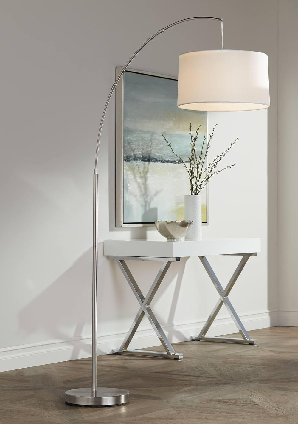 Cora 72" Tall Brushed Nickel Modern Arc Floor Lamp