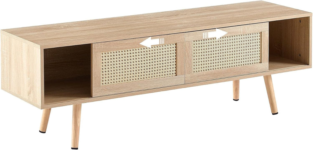 Rattan Weaving in Natural Wood Color TV Stand for TVs up to 55 Inch, TV Cabin...