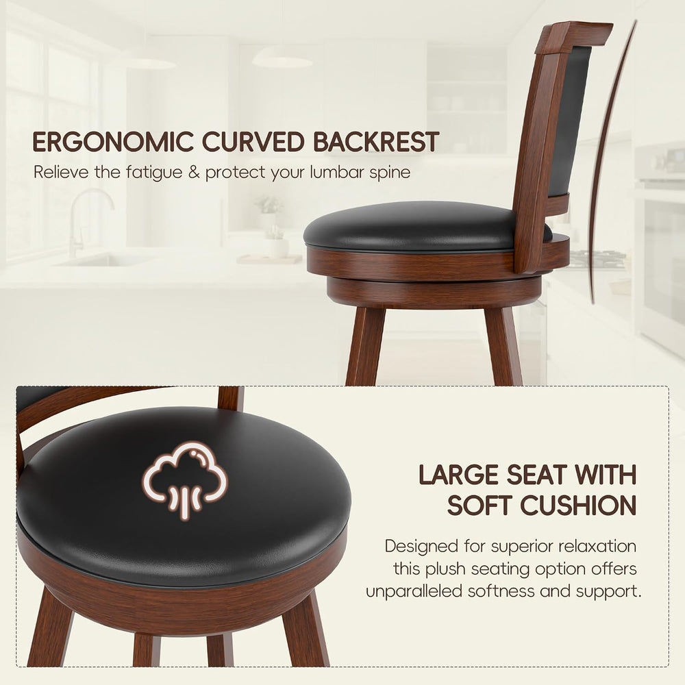 Swivel Bar Stools Set of 2, 24" Counter Height Barstools, Retro Brown