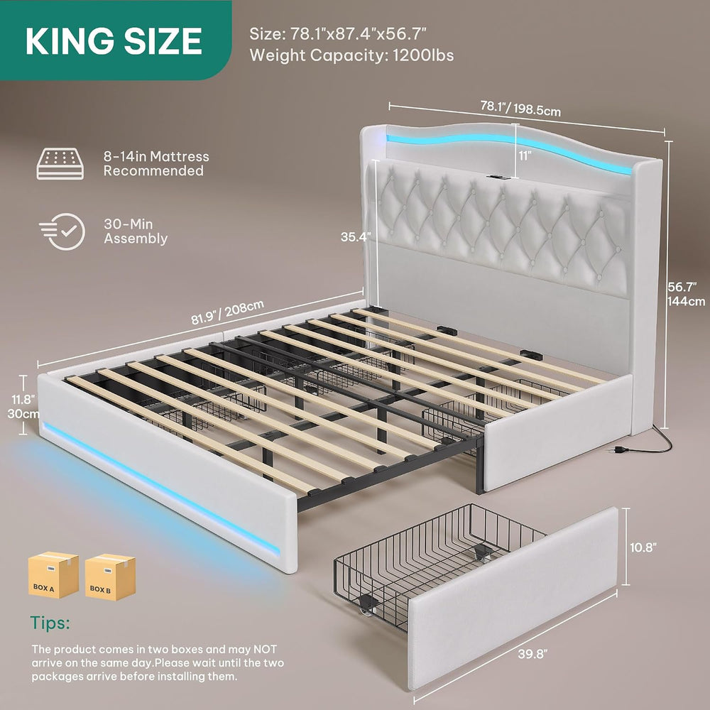 YITAHOME King Size Bed Frame with 4 Storage Drawers and RGB LED Lights