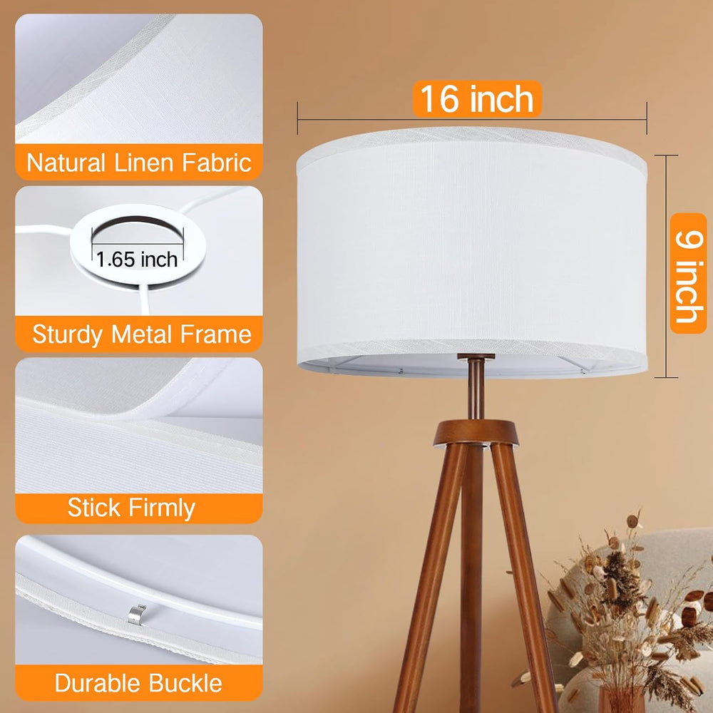 OUTON White Large Drum Lamp Shades for Floor Lamps, 16" Top x 16" B...