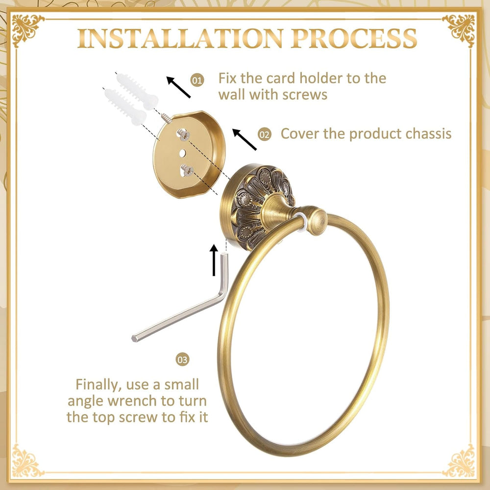 2 Pcs Toilet Paper Holder Towel Ring, Brass, Retro