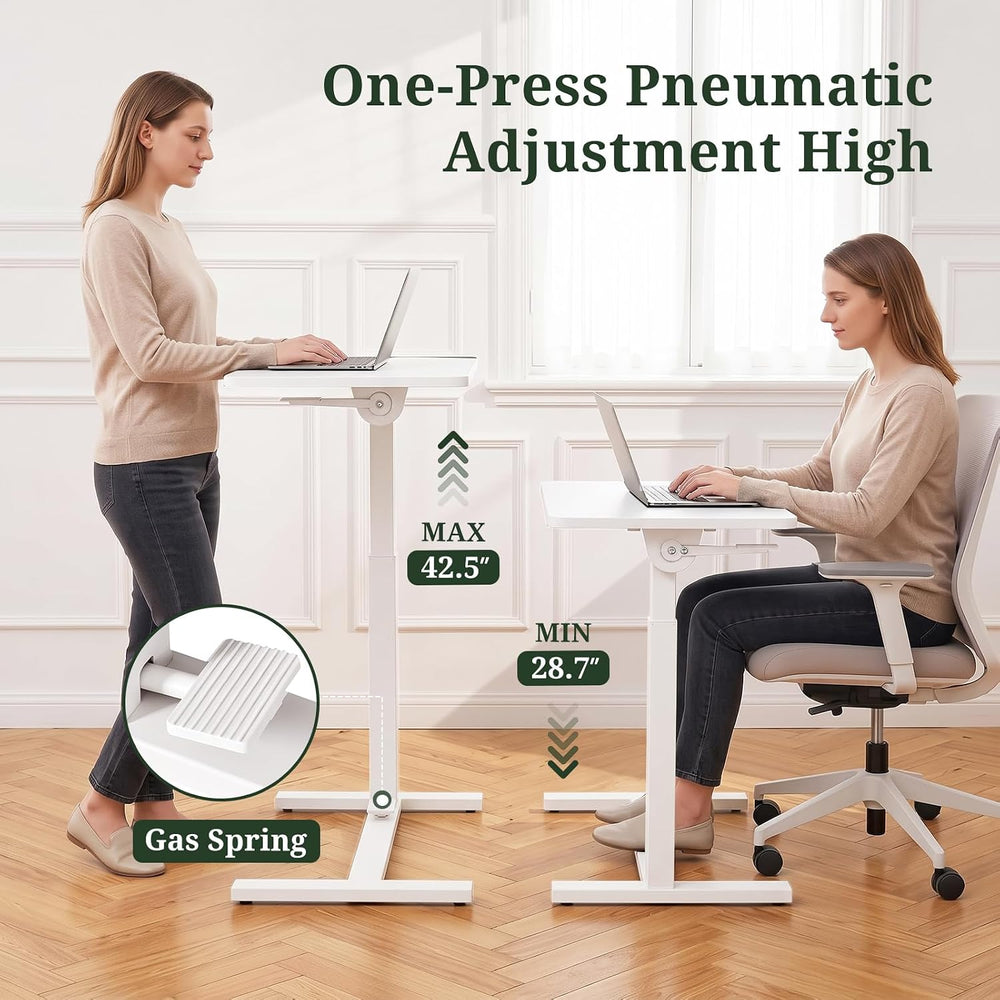 Overbed Bedside Table with Wheels, Foldable Rolling Desk Adjustable Height
