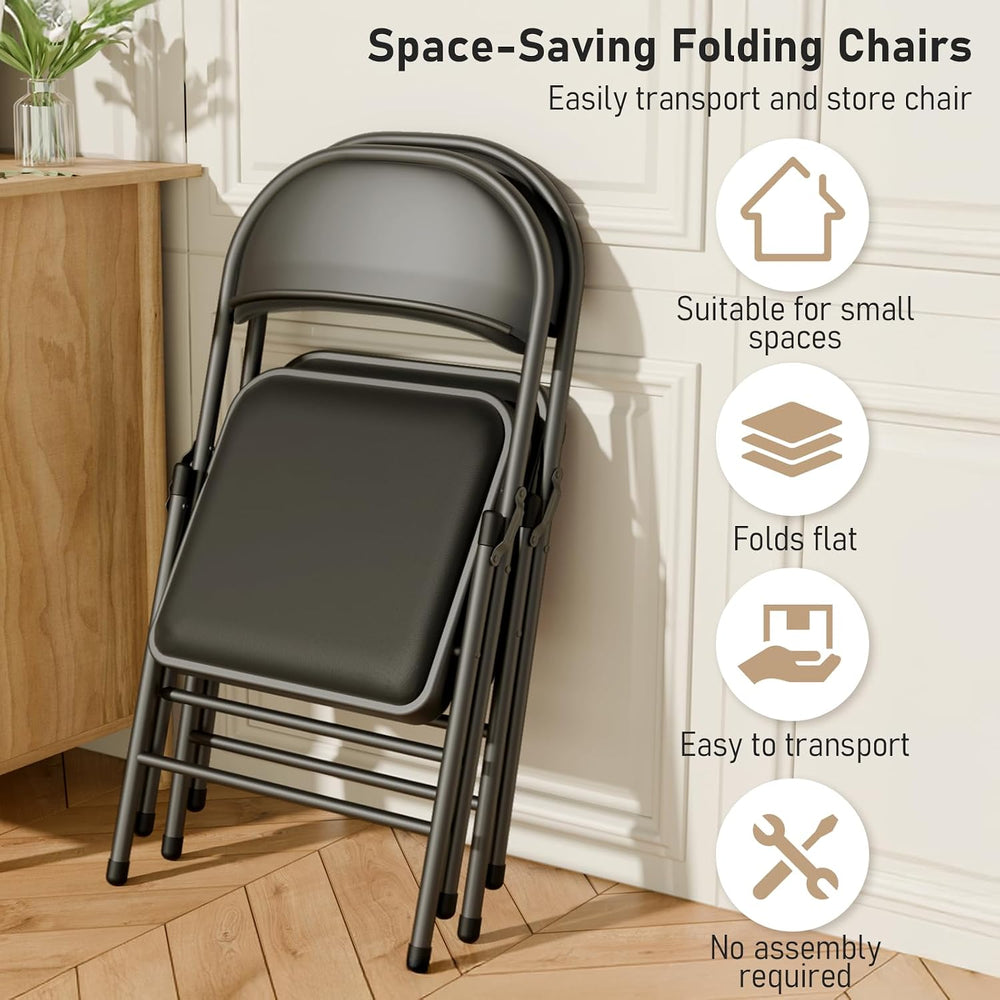 30 Pack Black Folding Chairs with Padded Cushion,Metal Frame,350lbs