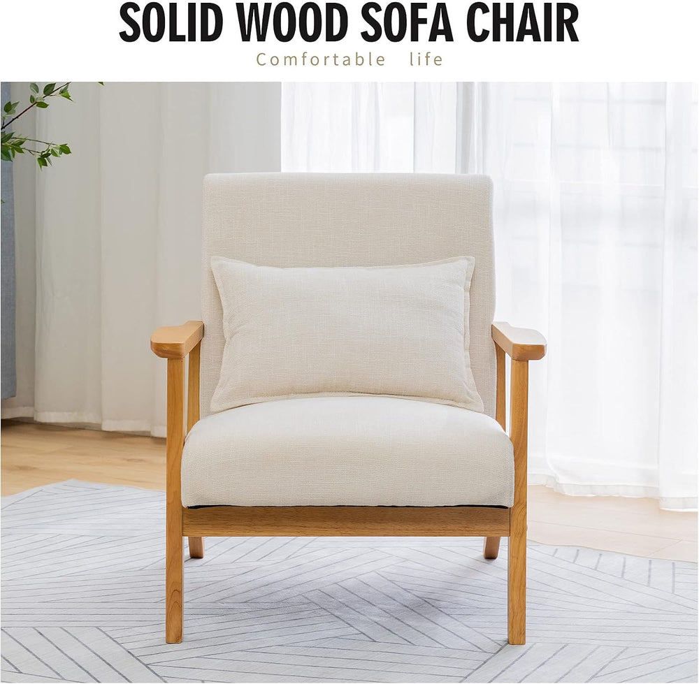 UNICOO Mid Century Modern Reading Chair with Wood Arms, Beige/Natural