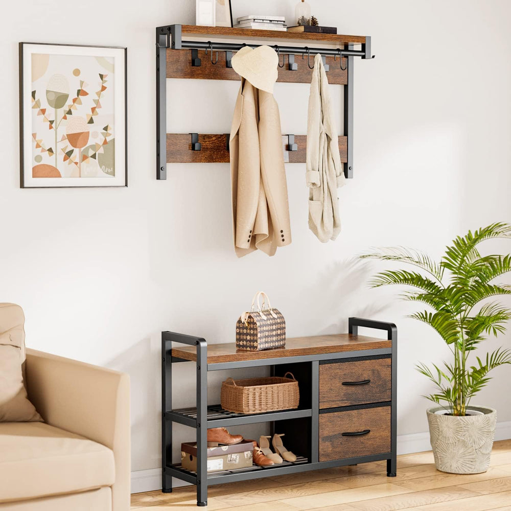 Lulive Hall Tree with Bench and Shoe Storage, 31.5” Coat Rack Freestanding