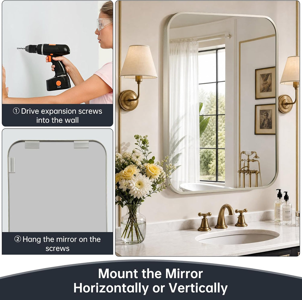 Brushed Nickel Bathroom Mirror for Over Sink, 30"x36" Aluminum Fram...