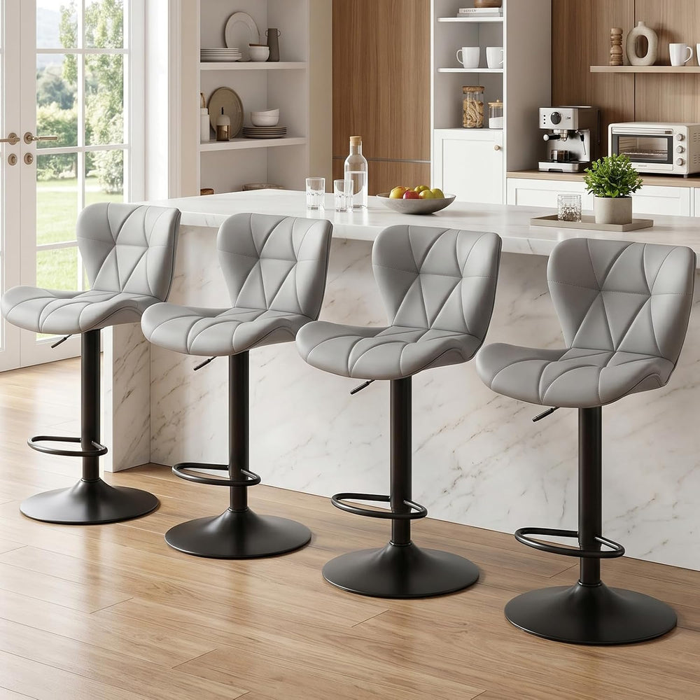 Bar Stools Set of 4, PU Leather Adjustable Height Swivel Barstool