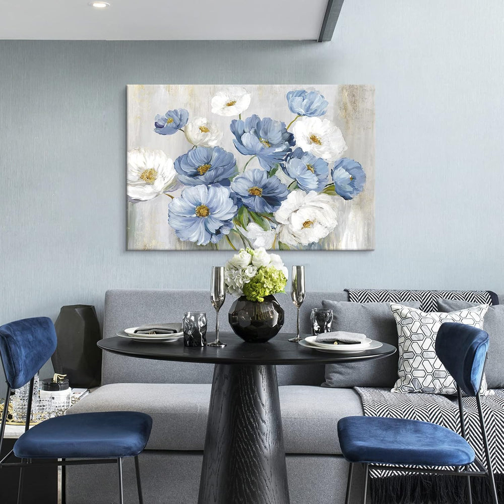 Goldfoilart Blue Flower Wall Art Light Blue and White Floral Canvas Print, 36...