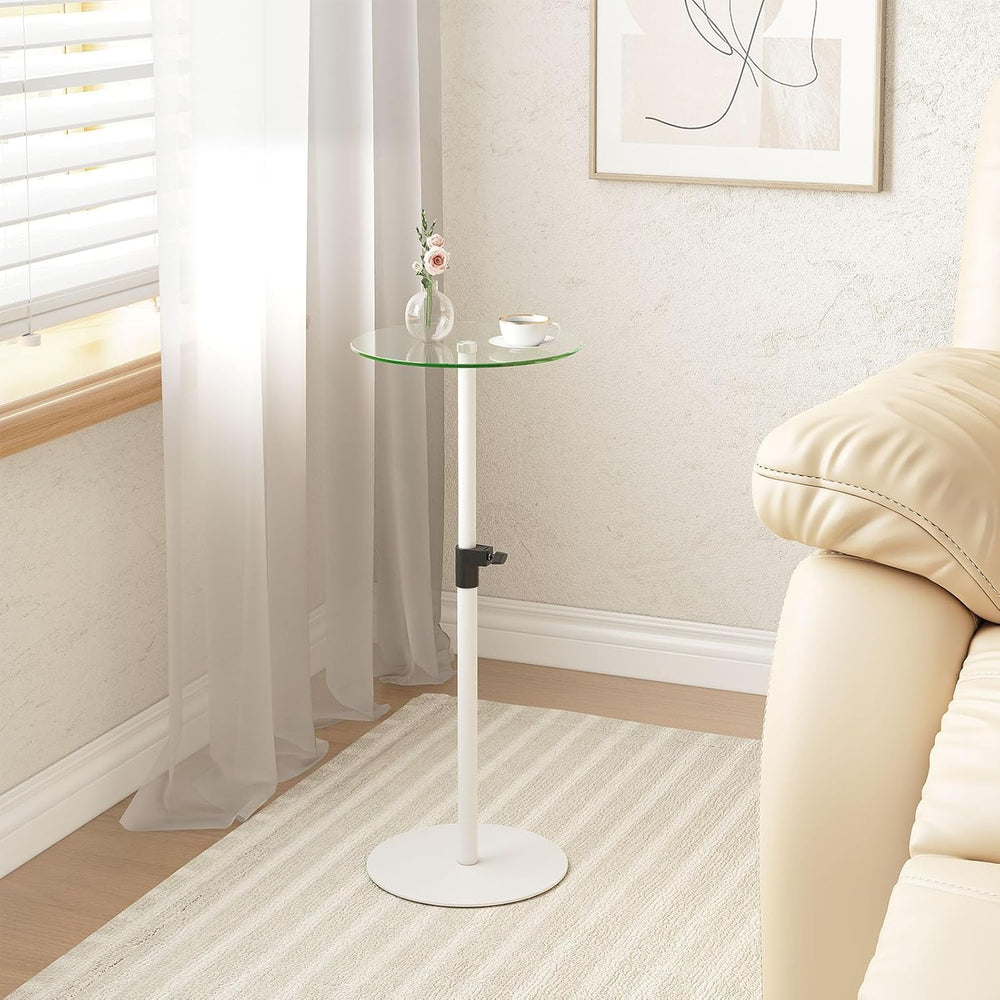 Round Side Table Set of 2, Glass End Table, Round Coffee Table, White