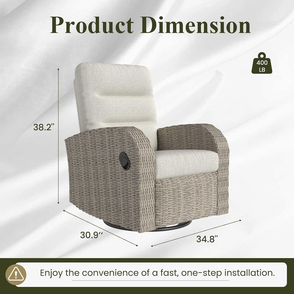 LayinSun Oversized Wicker Outdoor Swivel Glider Recliner with Adjustable Back...
