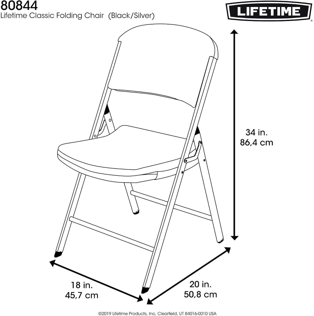 LIFETIME 80844 Commercial Grade Folding Chairs, 6 Pack, Black