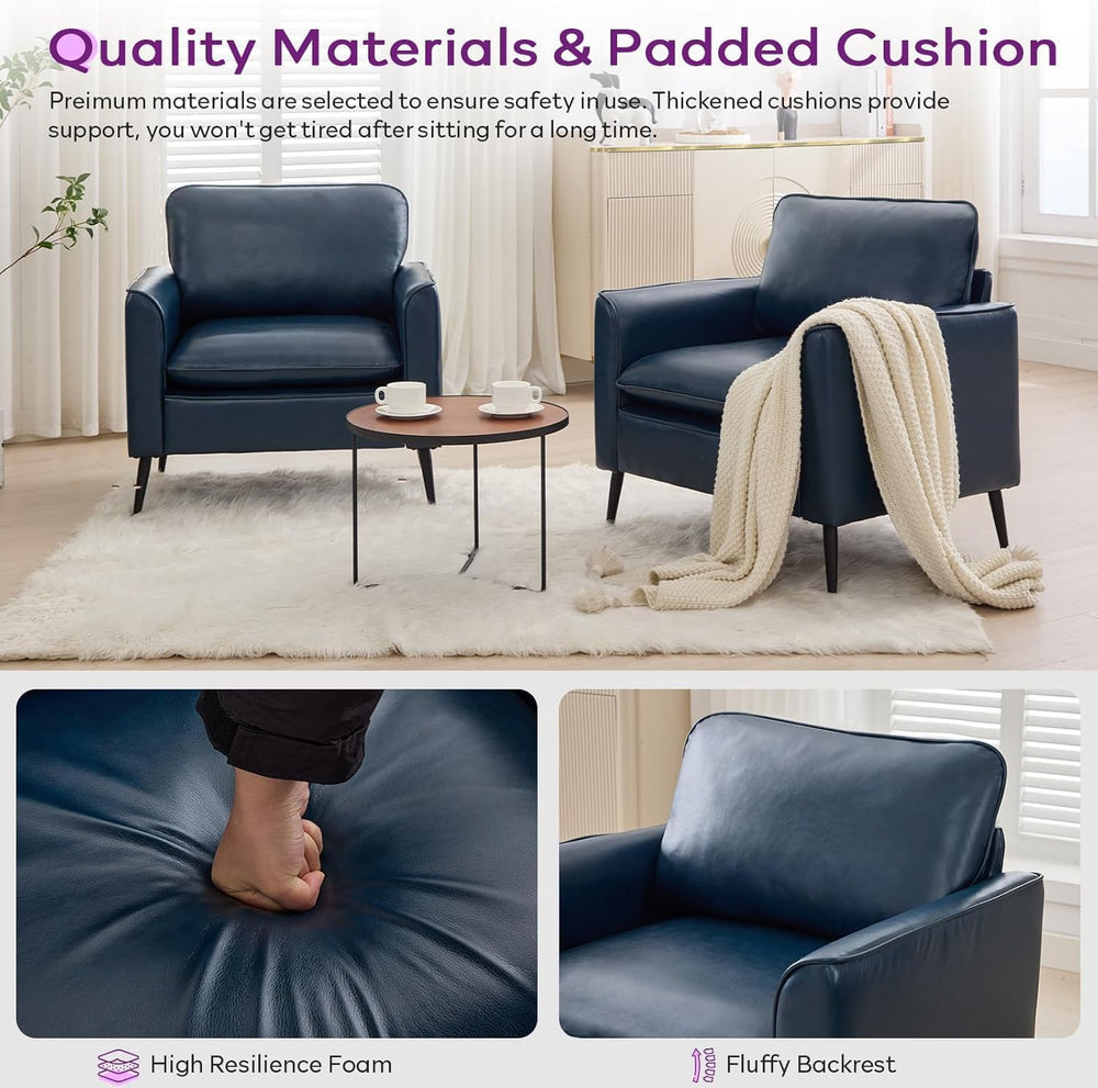 TYBOATLE Accent Chairs Set of 2, Faux Leather Arm Chairs (Blue, 2)