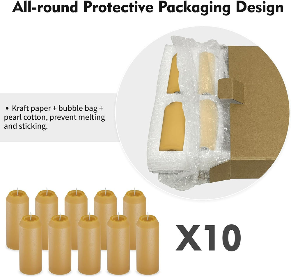 10Pack Natural Beeswax Candles, 15H+ Emergency Lantern Candles, 3.1 x 1.3