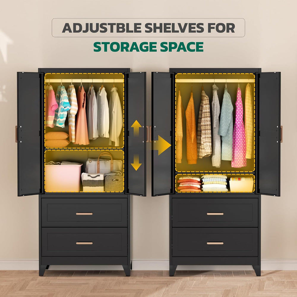 Greenvelly Metal Armoire Wardrobe Closet with 2 Drawers, 18" Deep Metal ...