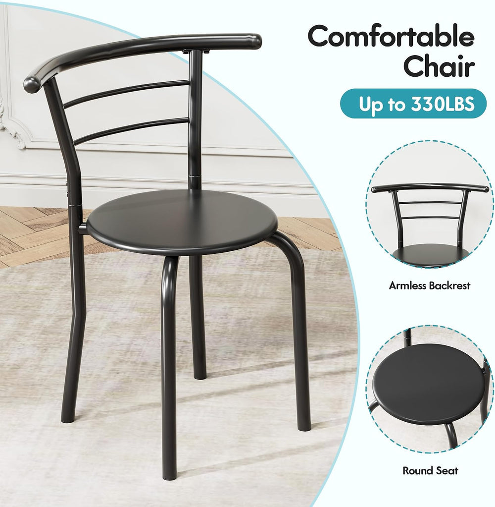 Flamaker Dining Table for 2, 3 Piece Round Table & Chair Set, Black