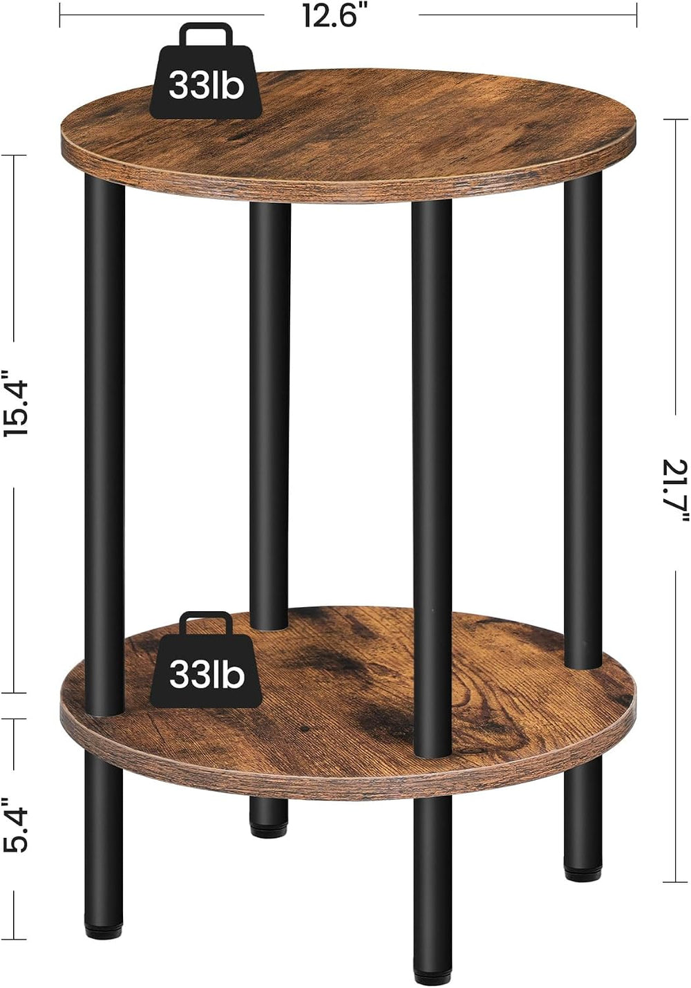 CHOEZON Side Table Set of 2, 2-Tier Round End Table, Small Nightstand with St...