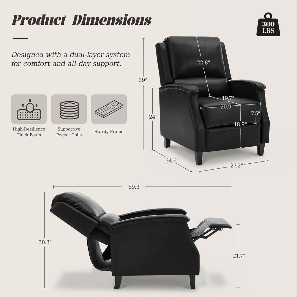 Recliner Chair, Faux Leather Push Back Recliner with Padded Seat, Mid Century...