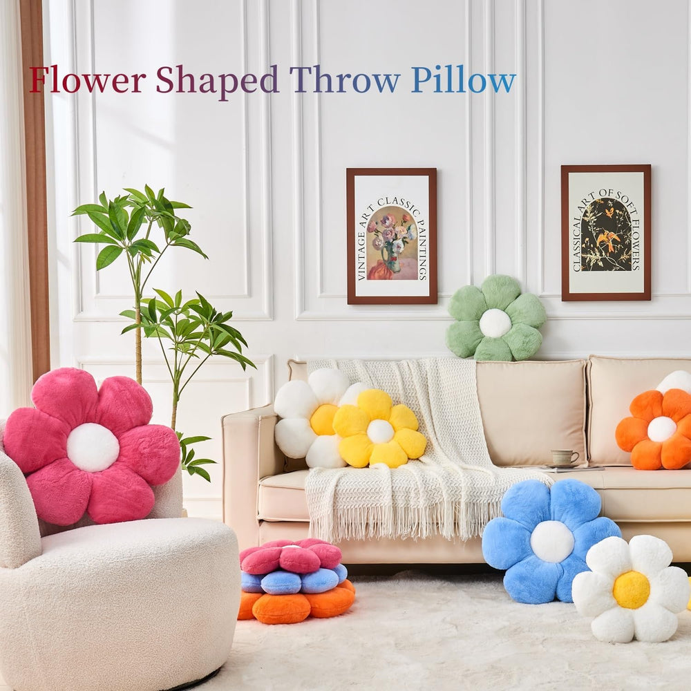 3PCS Flower Pillow Set,15.7In Daisy Pillow White Pink Blue