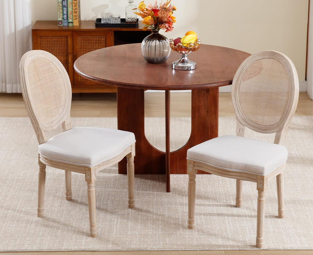 chairus Farmhouse Dining Chairs Set of 2, Round Rattan Back French Country Di...