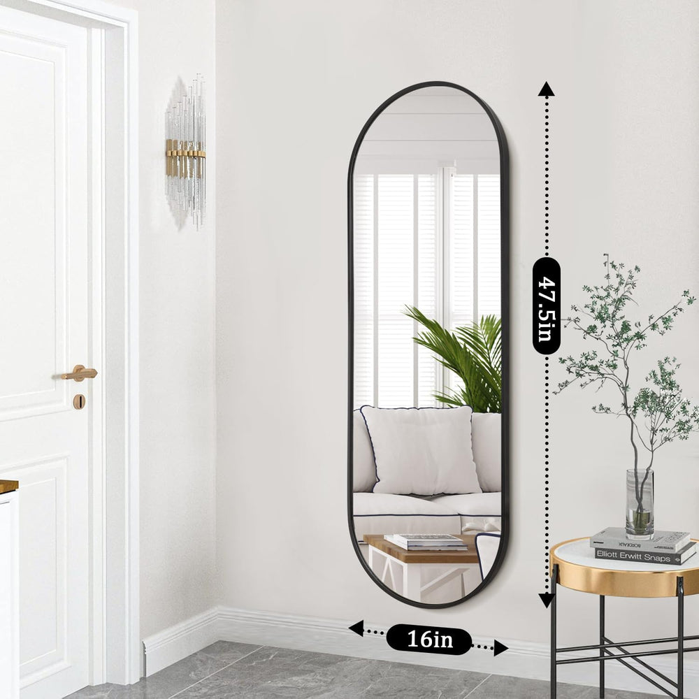 JJUUYOU Bathroom Wall Full Length Mirrors for Wall Oval Mirror Black Metal Fr...