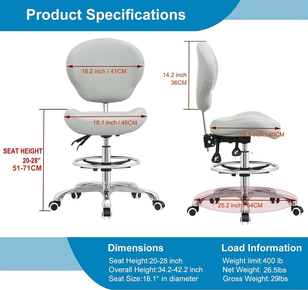 Kaleurrier Adjustable Stools Drafting Chair: with Back Rest & Foot Rest