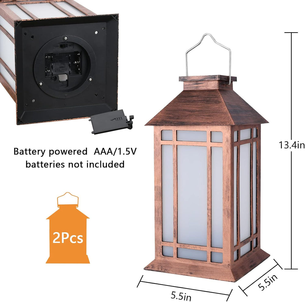 Bdor 13 Inch Outdoor Decorative Lanterns with LED Candle Timer 2 Pack Brown