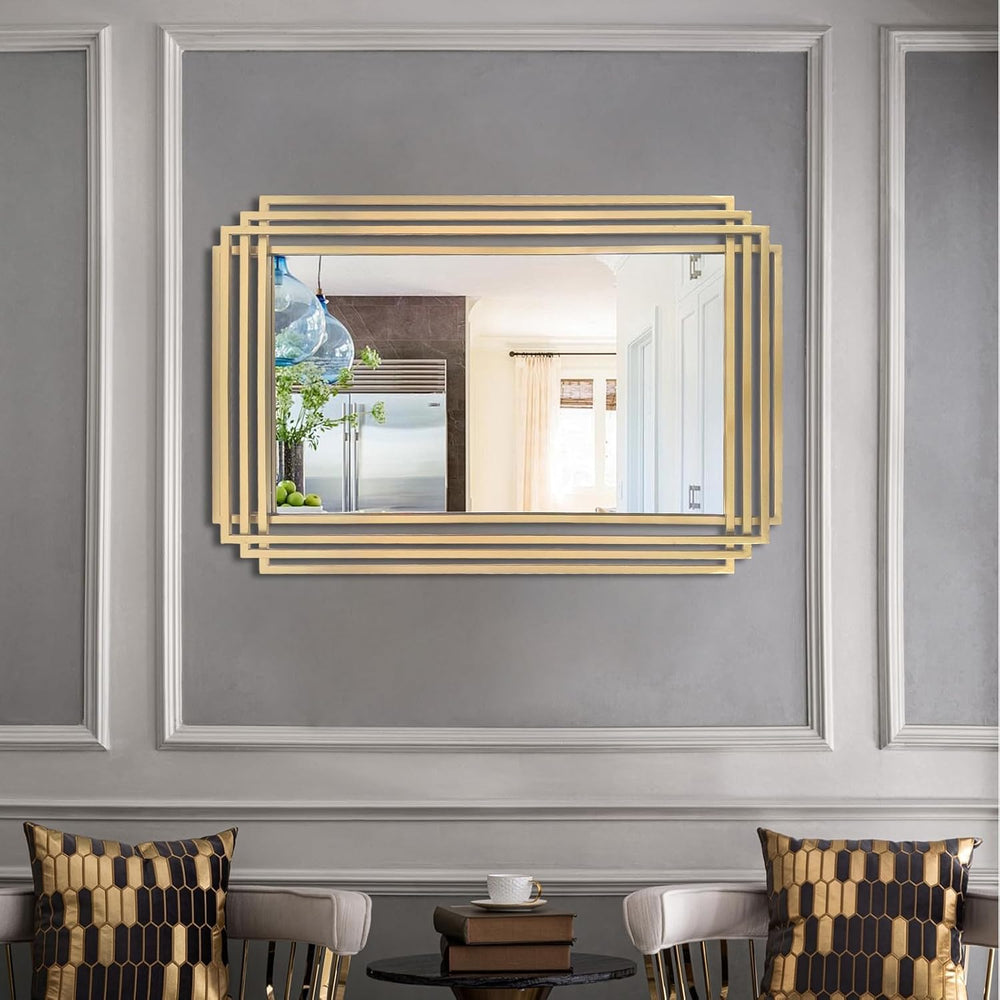 36"x24" Rectangle Decorative Mirror with Gold Geometric Frame
