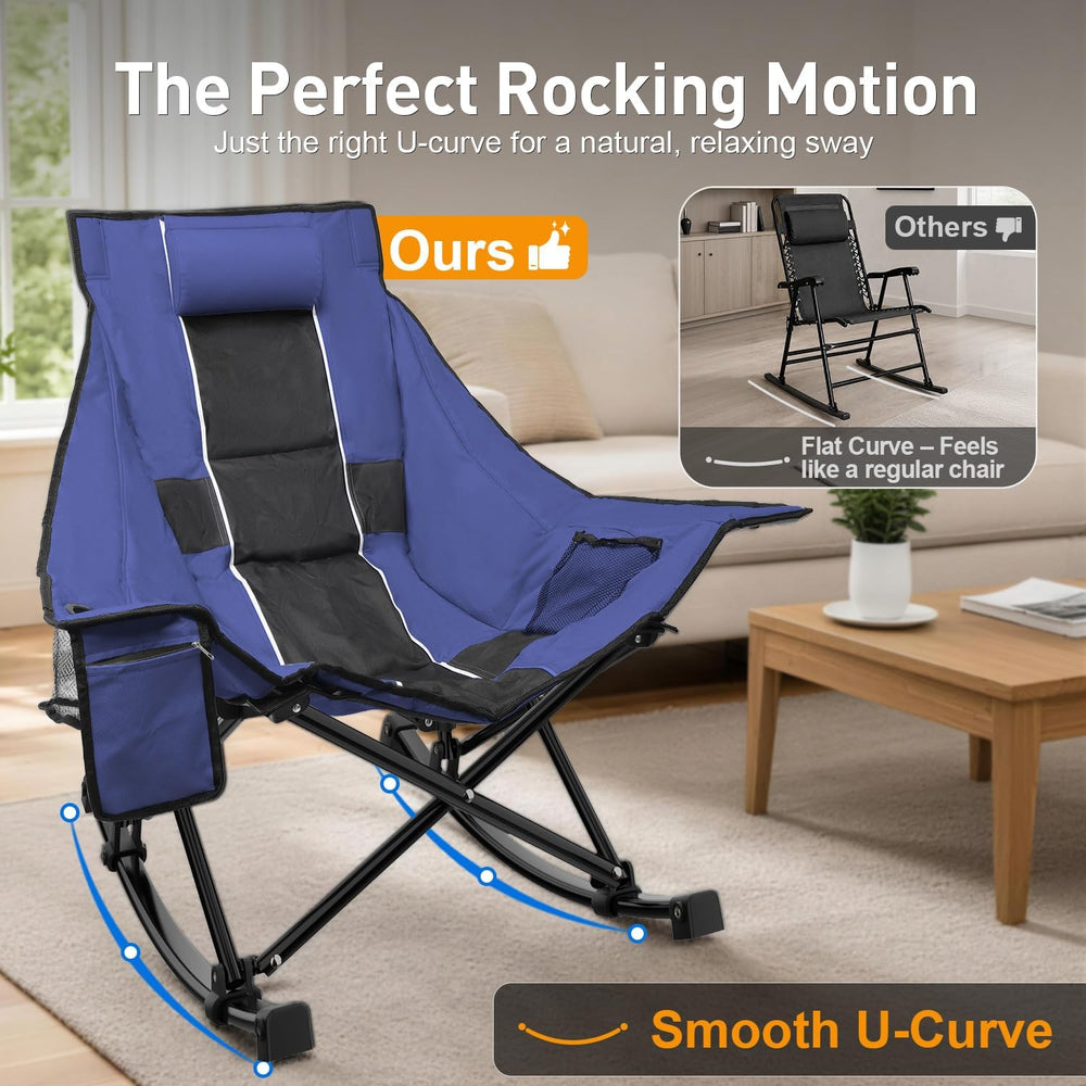 Slendor Rocking Camping Chair, 37" Wide Large High Backrest Folding Chair