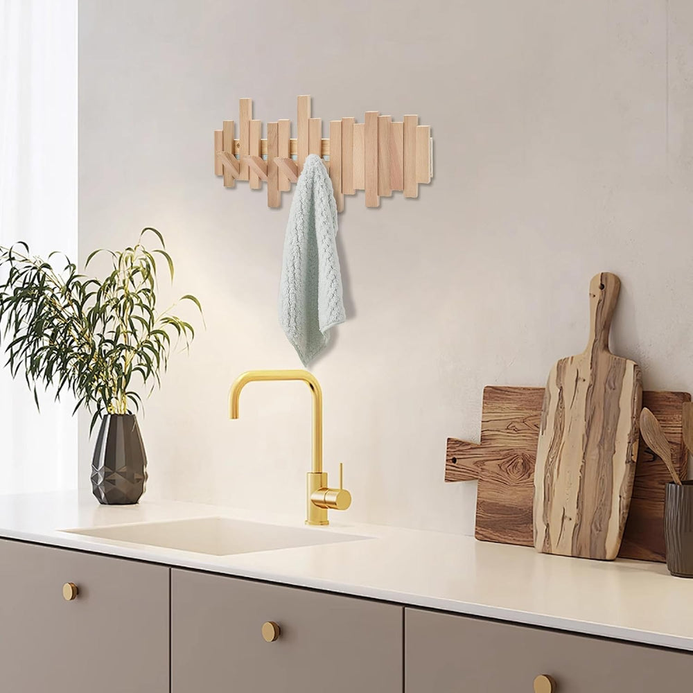 Natural Wood Wall Mounted Piano Coat Rack | Mounted Coat | Flip Up Wall Hook ...