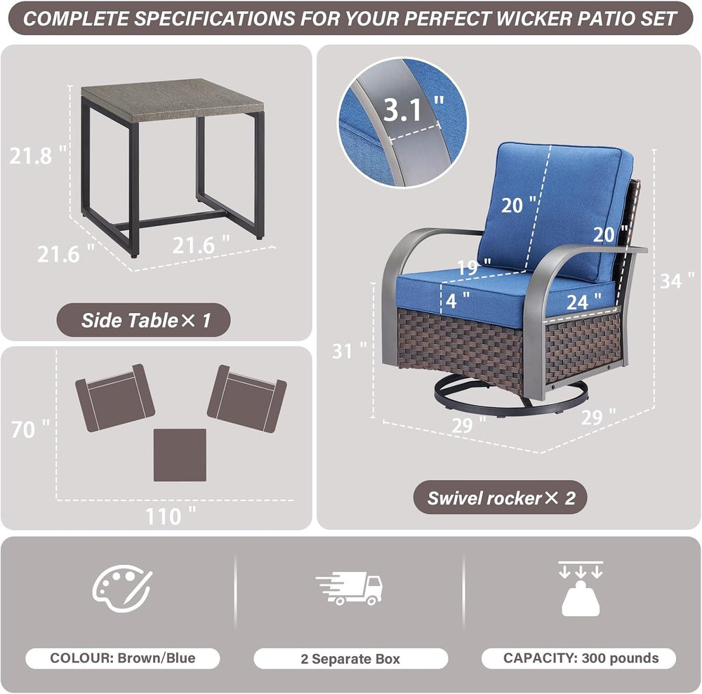 Belord Outdoor Swivel Rocker Patio Chairs Set of 2, 3 Piece Wicker Patio Bist...