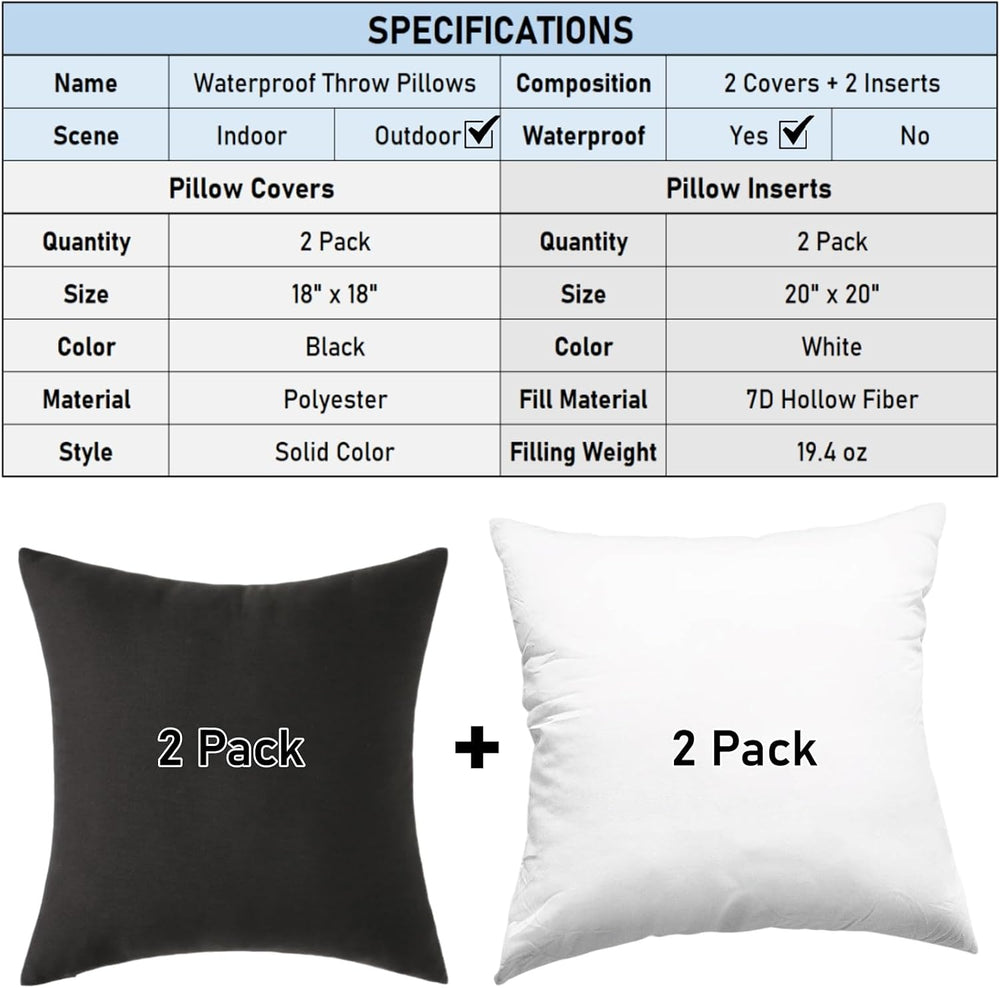 Outdoor Throw Pillows with Inserts, Waterproof Pillows for Outdoor Seating, S...