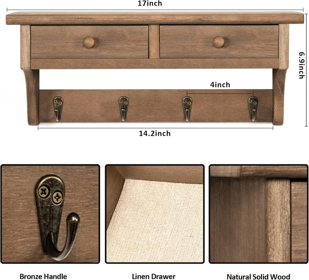 Emfogo Coat Hooks Mounted, Rustic Wood Coat Rack Mount Shelf with Hooks, Farm...